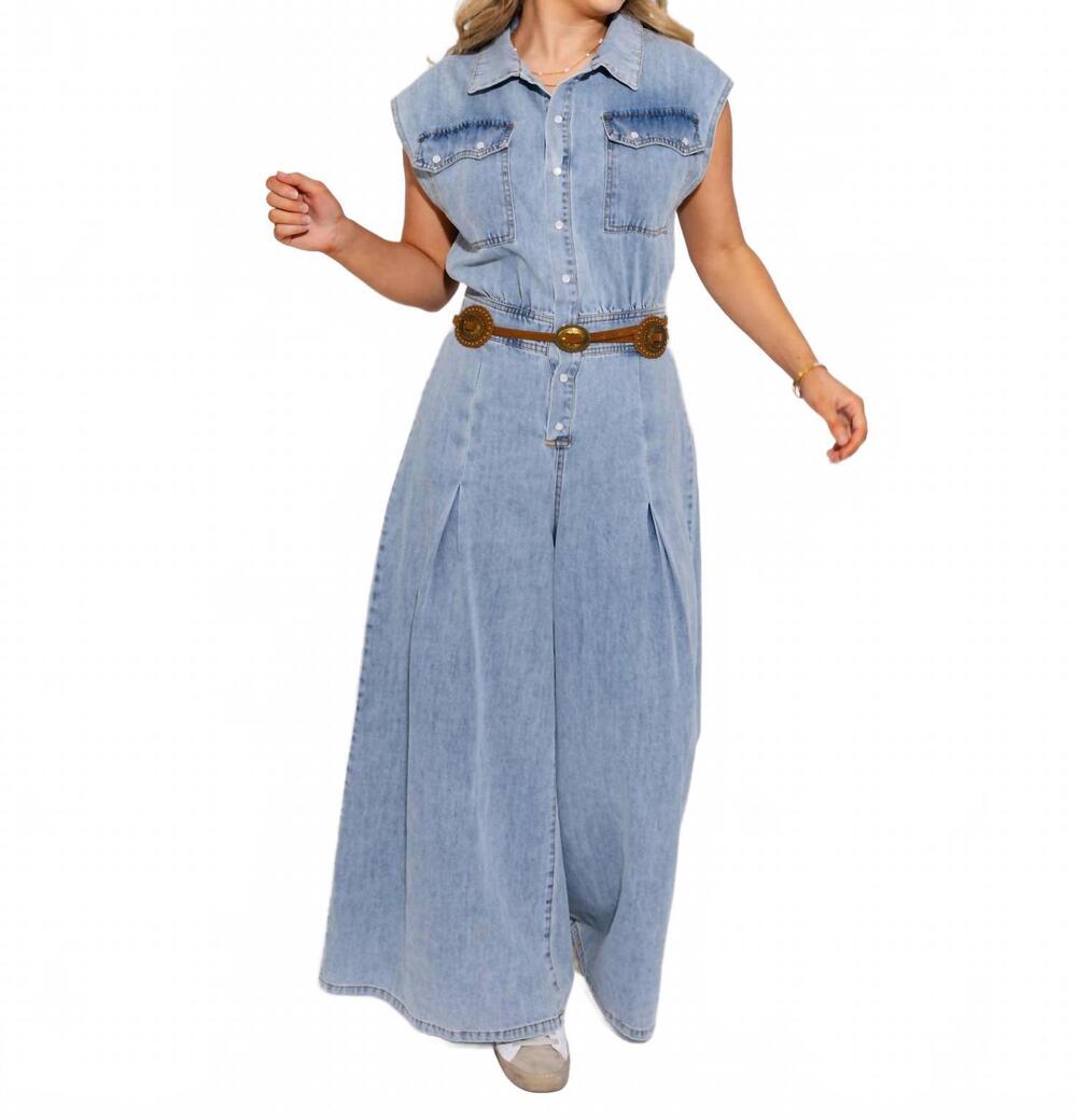 NEW SO ME wide leg denim jumpsuit in blue